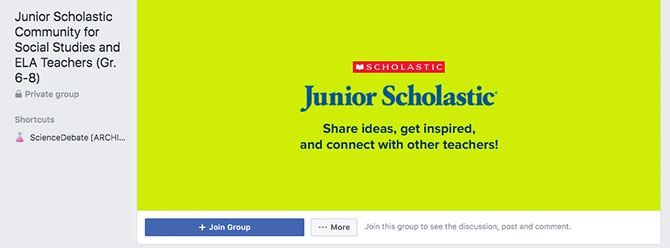 Screenshot of the Junior Scholastic Facebook community group