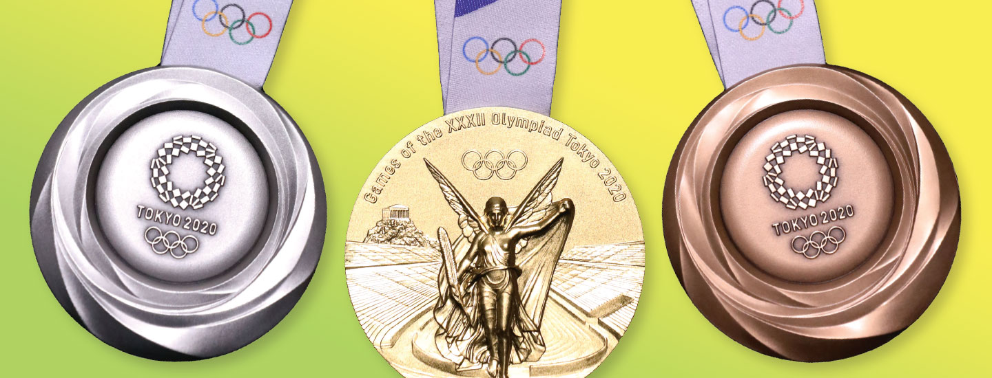 Silver, gold and bronze Olympic medals