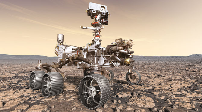 Illustration of a Mars rover on Mars