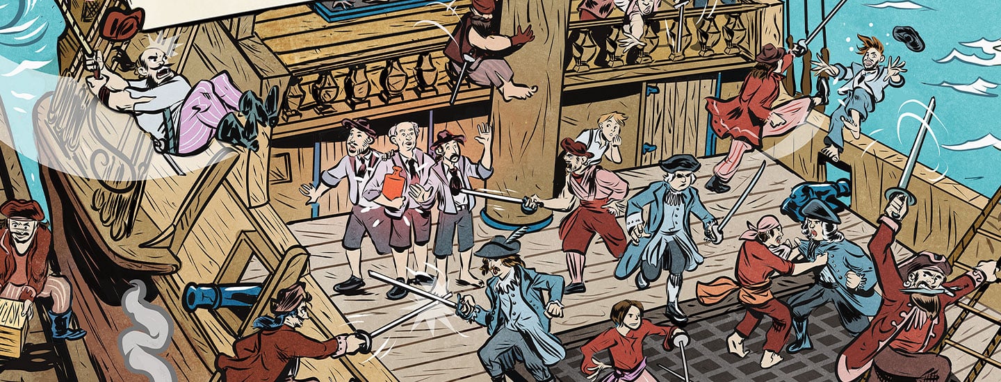 Illustration of pirates ambushing a ship