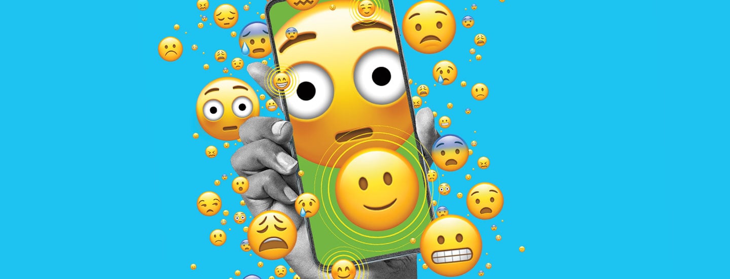 Image of a phone showing a variety of emojis