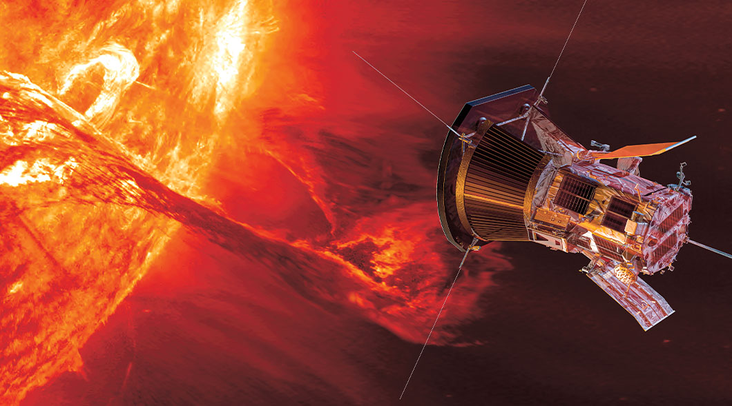 Illustration of satellite traveling close to the sun