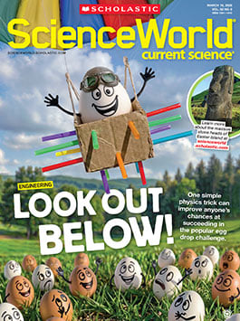 Cover of Science World, with a smiling potato character wearing goggles standing above smaller potatoes